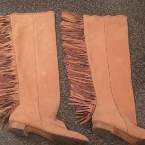 Zara Womens Low Heel Fringe Boots Size 8